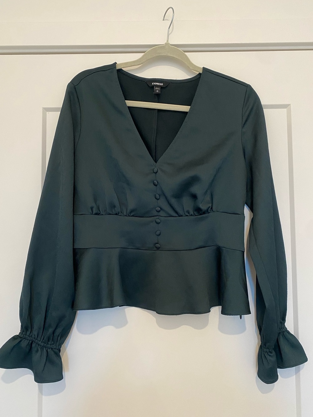 Express Dark Green V-Neck Peplum Blouse